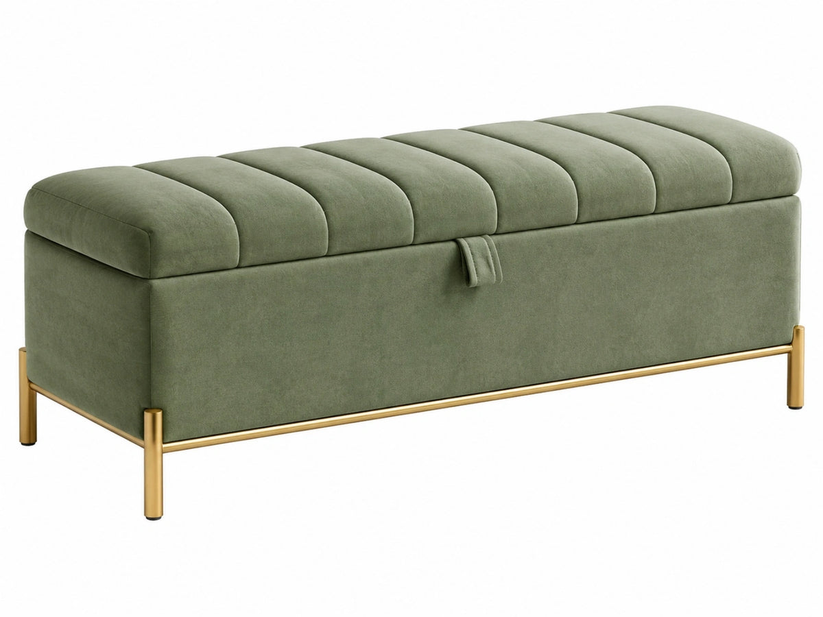 Sitzbank 100 x 40 x 45 cm aus Textil in Grün mit Stauraum und Metallgestell