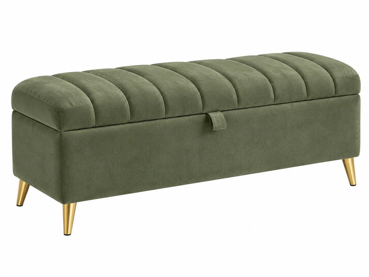Sitzbank mit Stauraum 100 x 40 x 45 cm Samt Olivgrün gepolstert