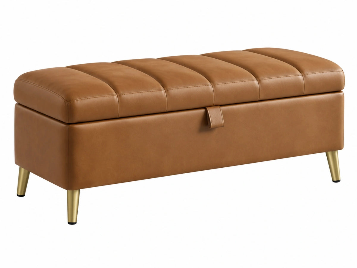 Sitzbank 120 x 45 x 45 cm Kunstleder Cognac mit Stauraum und gepolsterter Sitzfläche