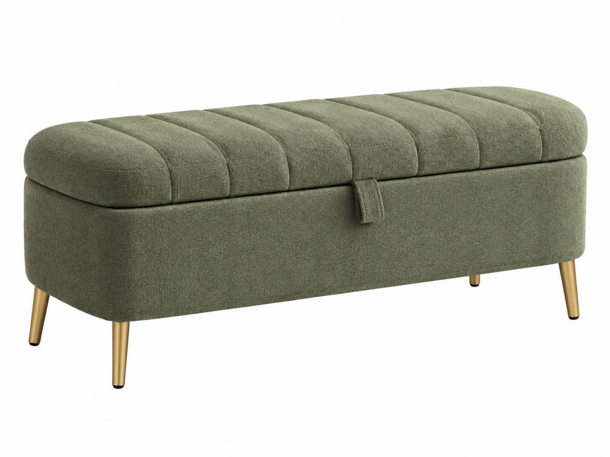 Sitzbank mit Stauraum 100 x 40 x 46 cm olivgrüner Textilbezug - gepolsterte Aufbewahrungsbank mit Metallfüßen