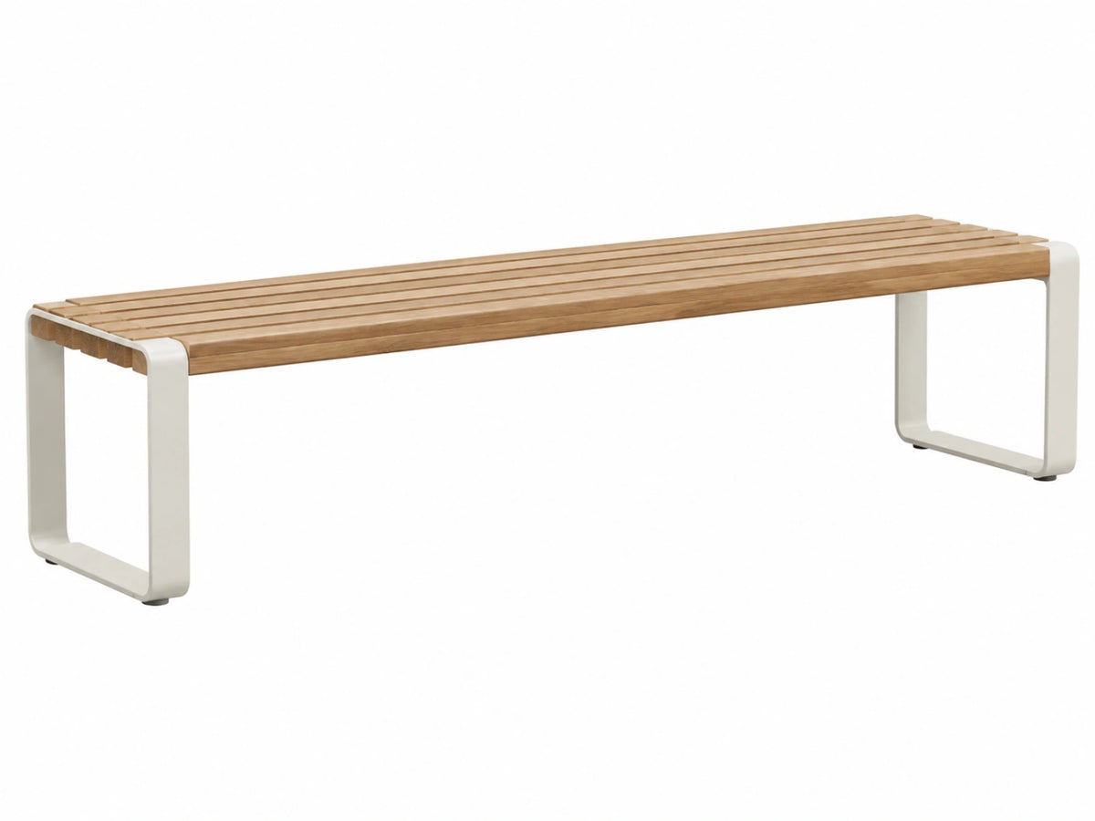 Sitzbank 180 x 40 x 45 cm Holz Naturweiß mit Metallgestell im modernen Lamellendesign