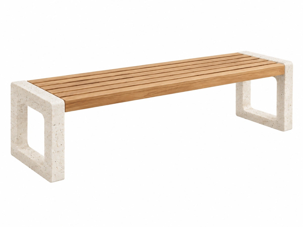 Gartenbank 160 x 45 x 45 cm Holz und Stein Beige Naturbraun - moderne Sitzbank für Terrasse