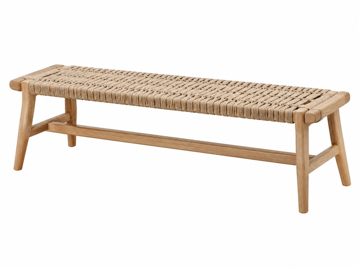 Sitzbank 120 x 40 x 45 cm Holz Naturfaser Beige Naturstil für Wohnbereich