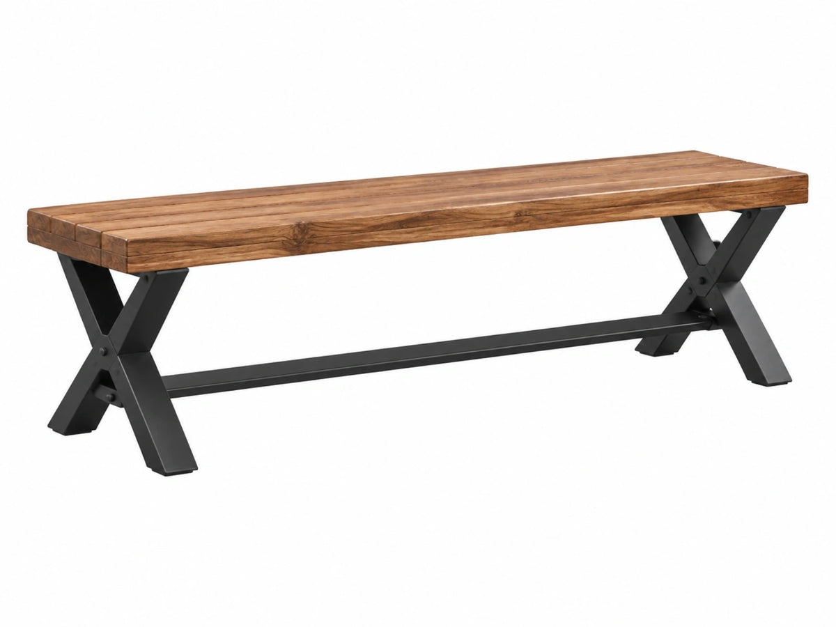 Sitzbank 180 x 40 x 45 cm Holz Braun Metall Schwarz im Industriestil