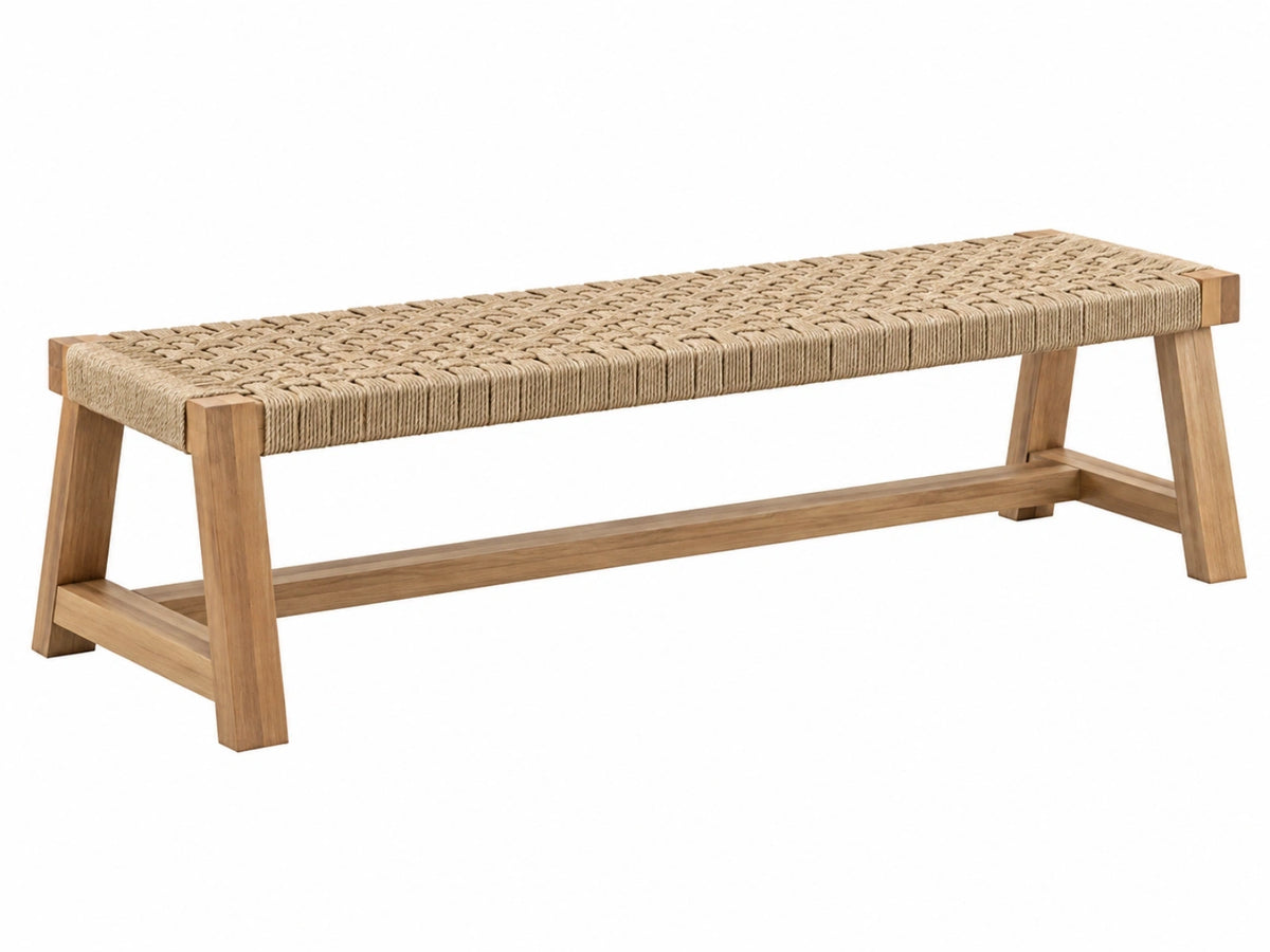 Sitzbank 150 x 40 x 45 cm Holz Naturfaser natur geflochten im Naturstil