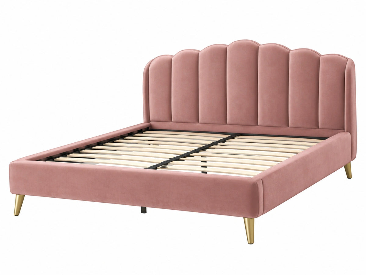 Polsterbett 160 x 200 cm Rosa Samt mit Lattenrost und Metallfüßen