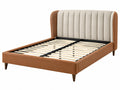 Polsterbett 160 x 200 cm Kunstlederoptik Braun Stoff Beige mit Lattenrost