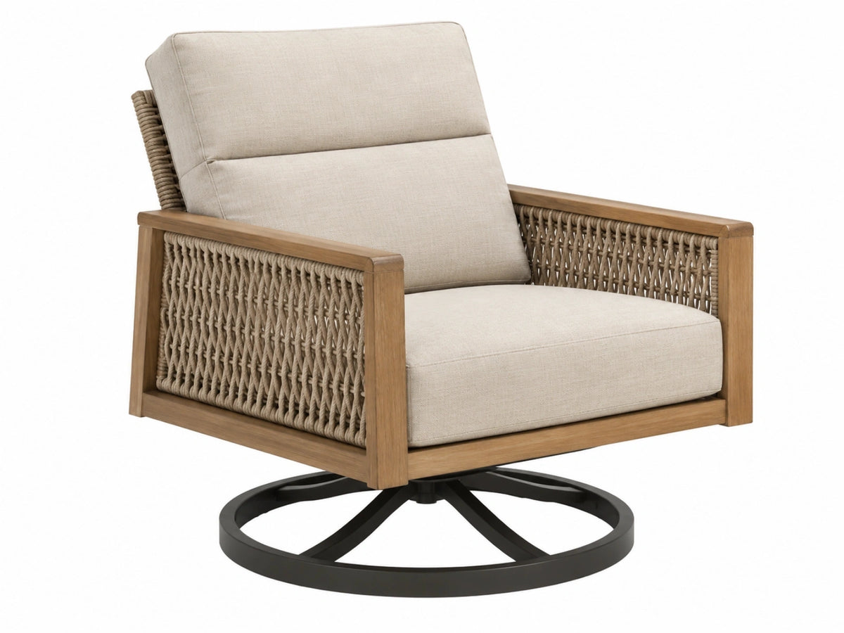 Drehbarer Gartensessel 80 x 85 x 86 cm Holz Beige Seilgeflecht Lounge-Stil