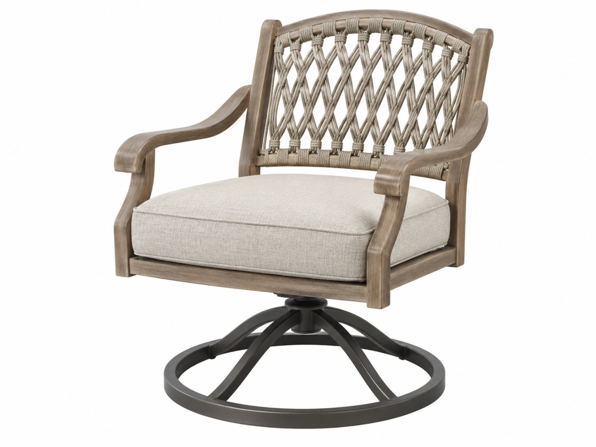 Drehsessel 78 x 82 x 93 cm Holz Beige mit Kordelgeflecht und Drehfuß