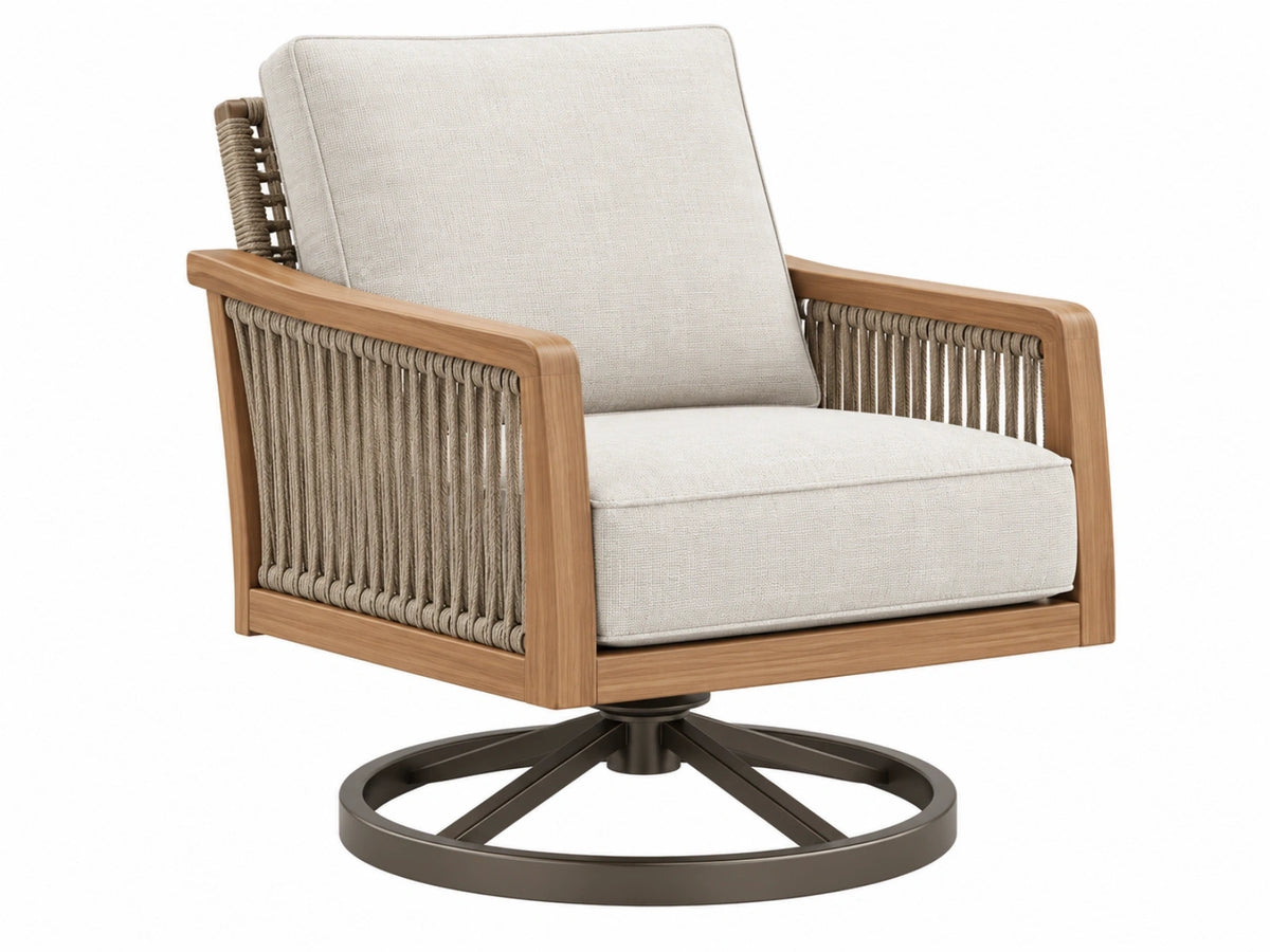 Drehsessel 78 x 82 x 92 cm aus Holz mit Seilgeflecht Beige für Terrasse