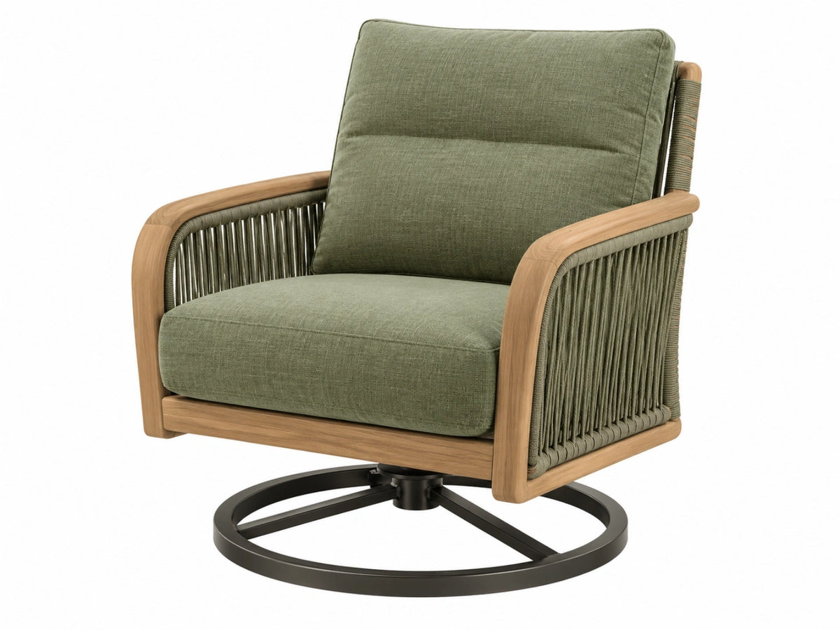 Drehsessel 82 x 85 x 95 cm aus Holz Textil und Kordel Olivgrün mit Drehfunktion