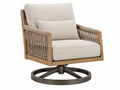 Drehsessel 78 x 82 x 89 cm aus Holz und Seilgeflecht in Beige - gepolsterter Loungesessel