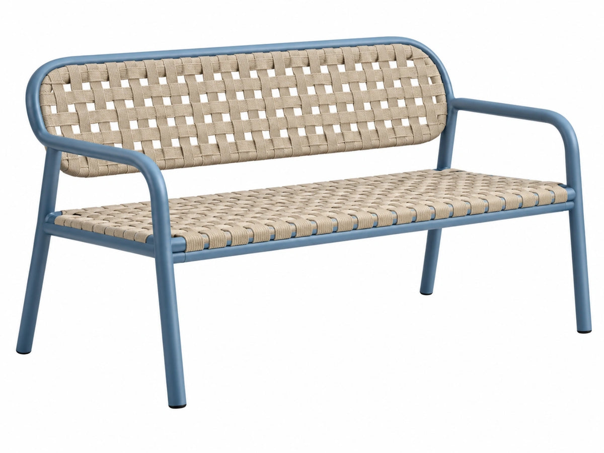Gartenbank 120 x 60 x 78 cm Metall Kunststoffgeflecht Blau Beige Modern