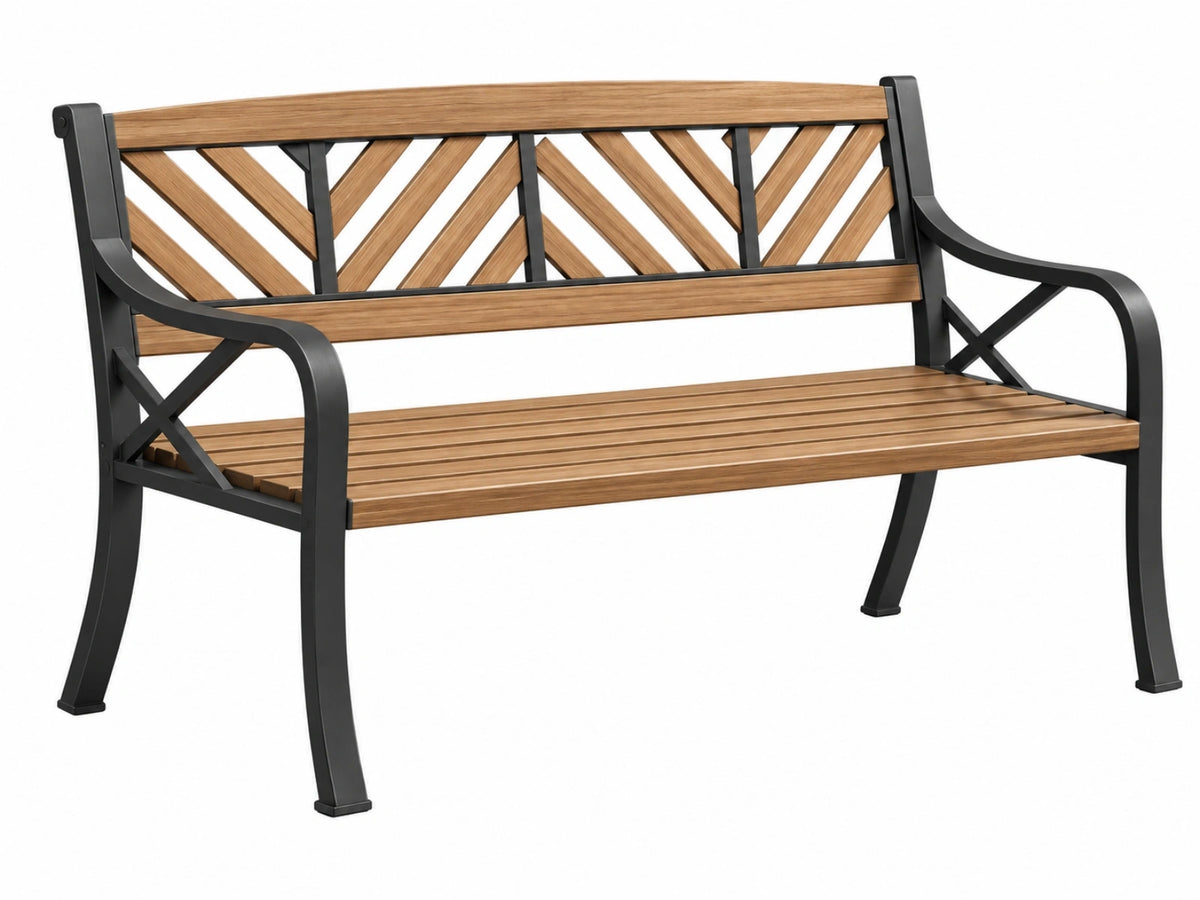 Gartenbank 122 x 62 x 88 cm Holz Metall Braun Schwarz mit Armlehnen